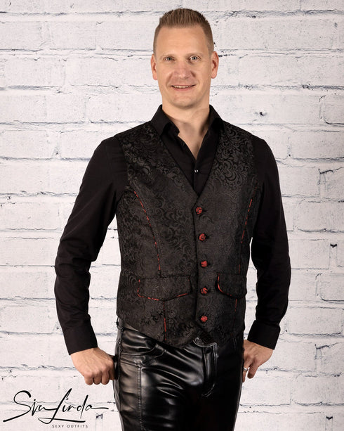 SiaLinda for Men: Weste Steen, Jacquard schwarz mit roten Akzenten - SiaLinda.com